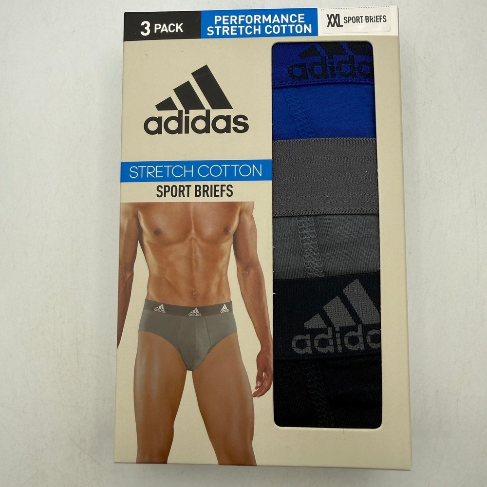 Adidas Performance Stretch Cotton Sport Briefs Mens Size XXL Blue Grey IR0836